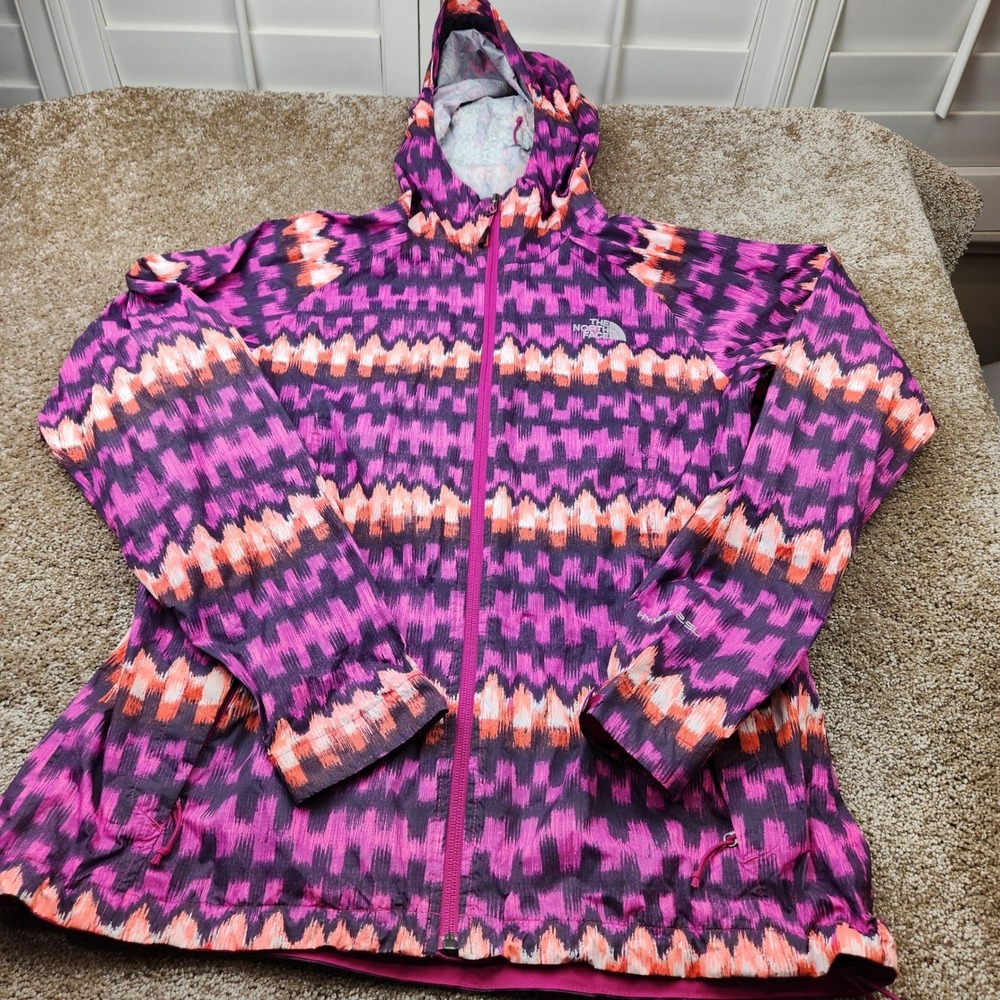 North Face HyVent 2.5L Purple Orange Ikat Geometric Rain Jacket Womens Medium